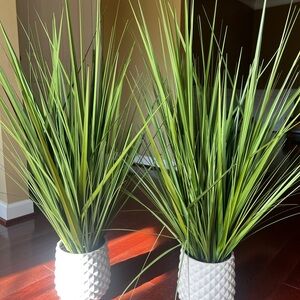Green Artificial Grass in White Textured Planter